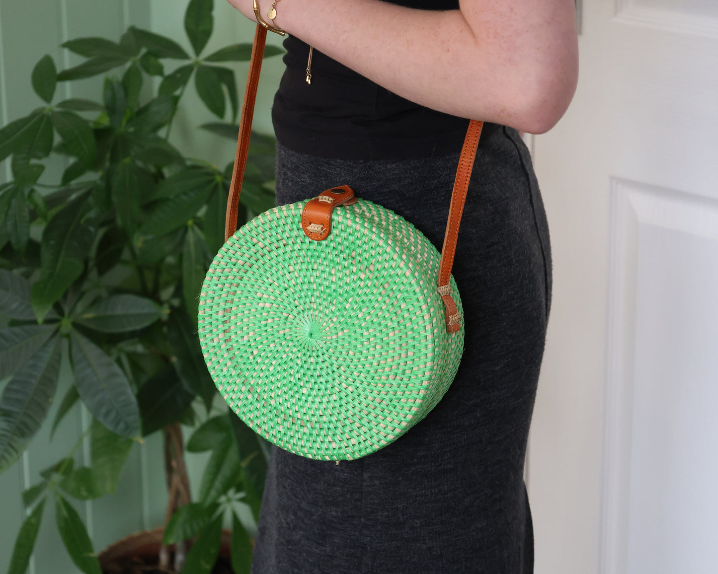 Green Rattan Bali Bag