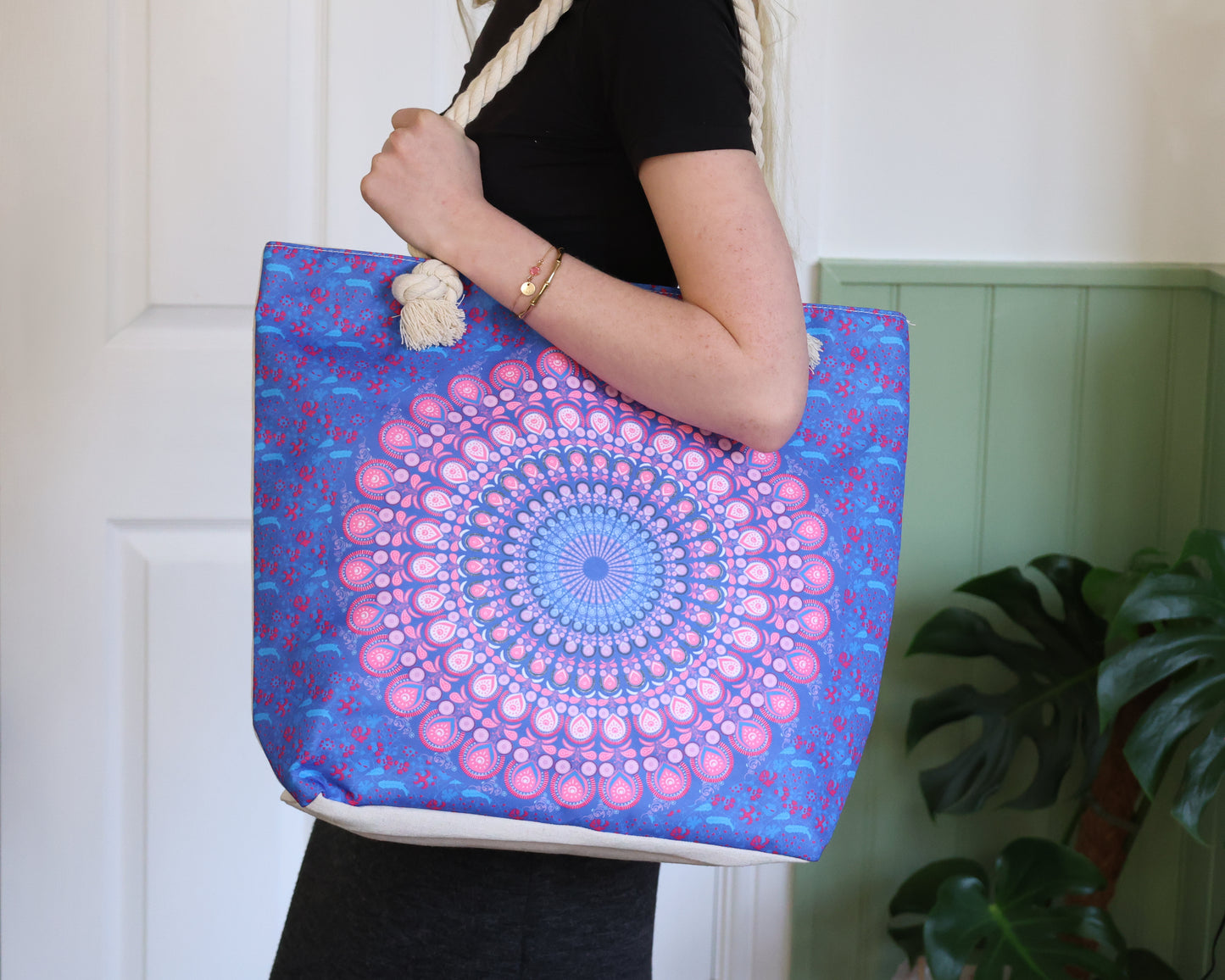 Electric Blue Rope Handle Mandala Bag