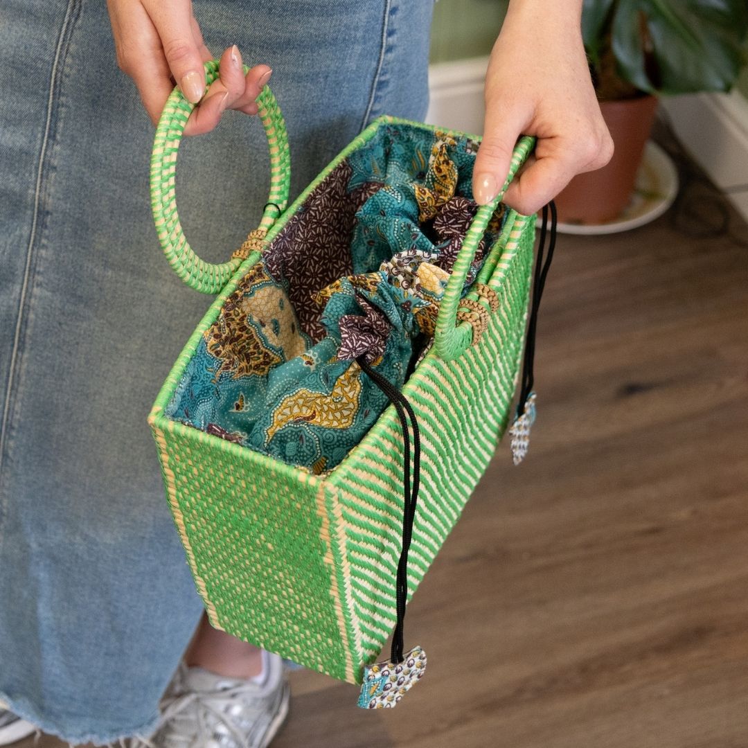 Rattan Lined Day Bag - Apple Green