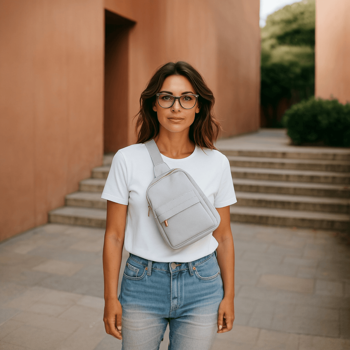 Canvas Small Backpack In Pale Grey
