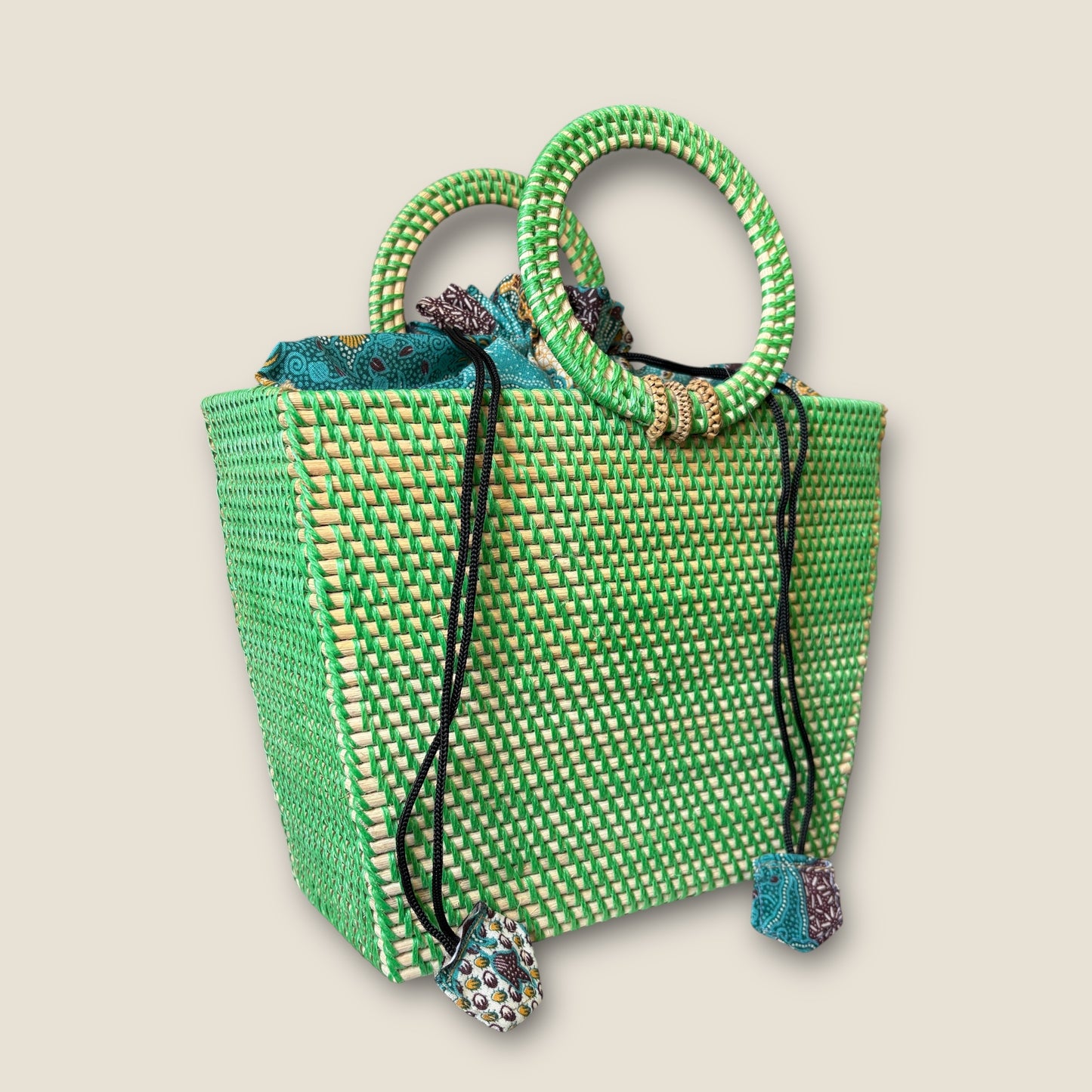 Rattan Lined Day Bag - Apple Green