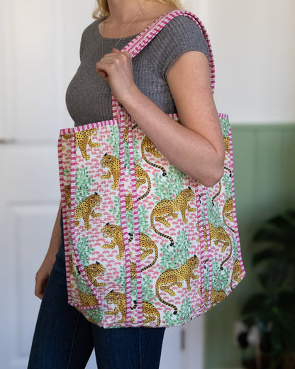 Pink Leopard Indian Kantha Tote – Handmade, Sustainable And Unique