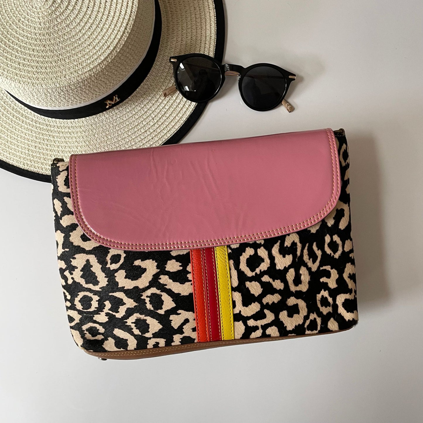 Clara Pink Leopard Leather Crossbody Bag