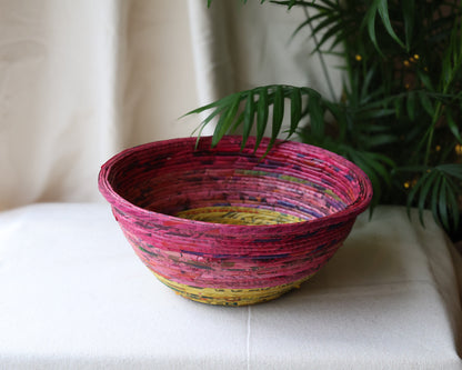 Red, Pink & Yellow Recycled Newspaper Bowl