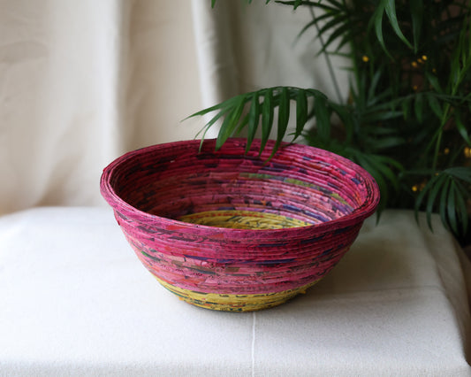 Red, Pink & Yellow Recycled Newspaper Bowl