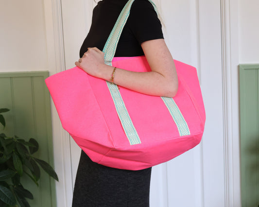 Hot Pink & Neon Aqua Tote Bag