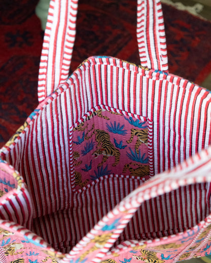 Pink Leopard Indian Kantha Tote – Handmade, Sustainable And Unique