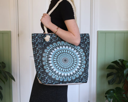 Deepest Blue Rope Handle Mandala Bag