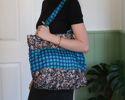Green Spots & Flowers Sari Silk Bag