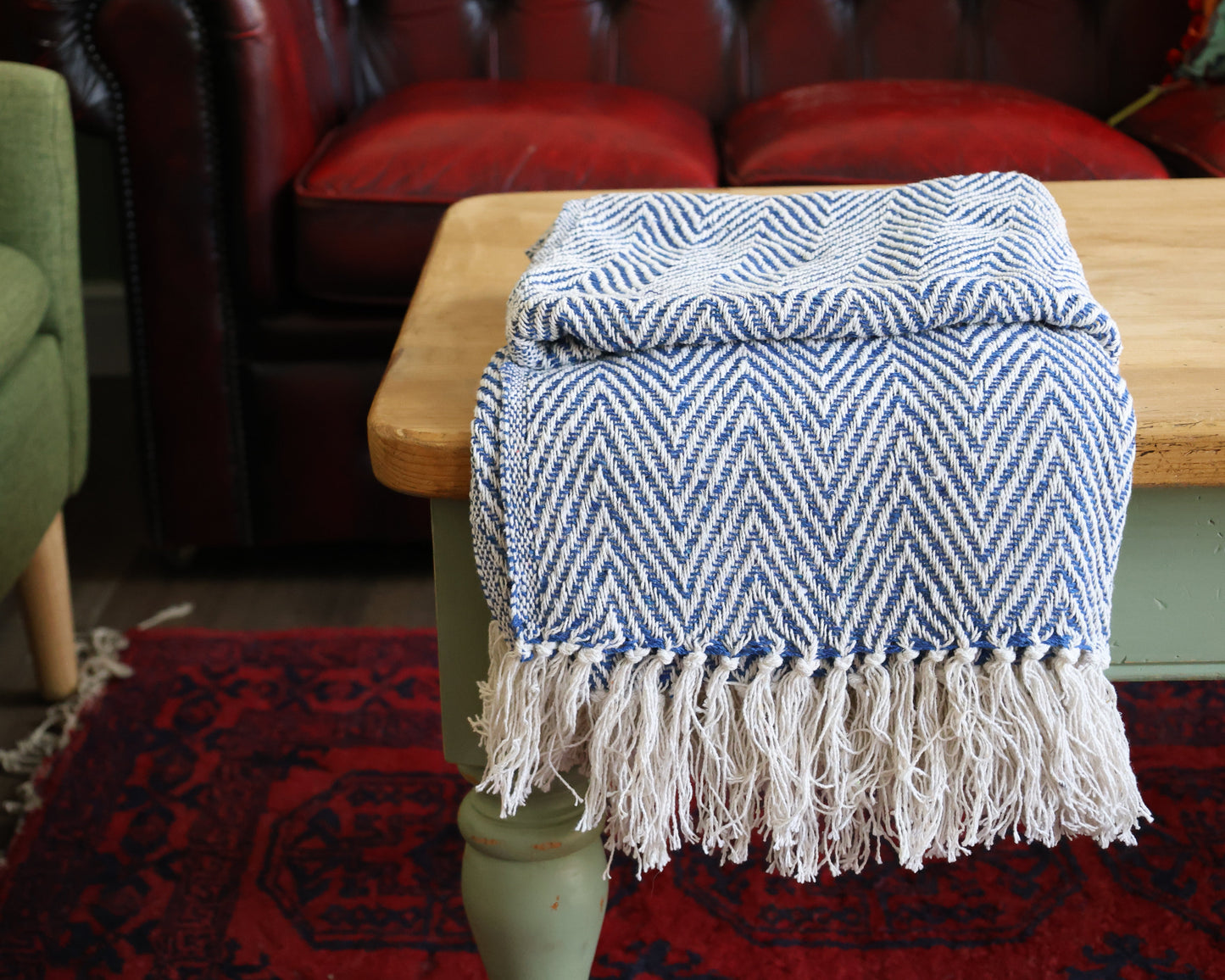 Blue Chevron Cotton Throw