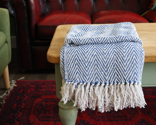 Blue Chevron Cotton Throw