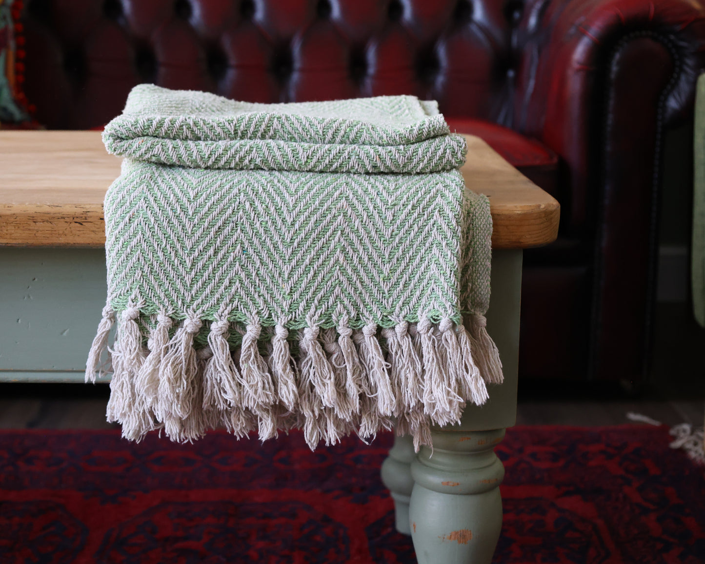 Green Chevron Cotton Throw
