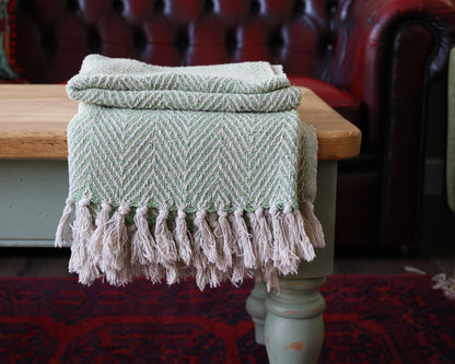 Green Chevron Cotton Throw