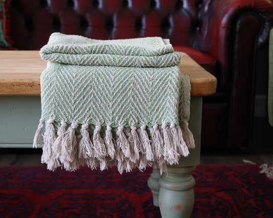Green Chevron Cotton Throw