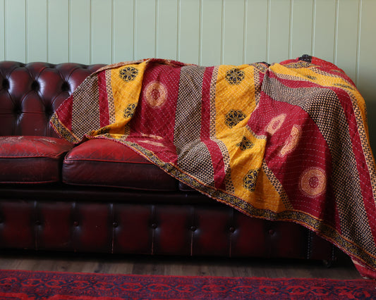 Royal Maroon Vintage Kantha Quilt