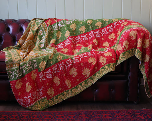Sunhera Sage Vintage Kantha Quilt