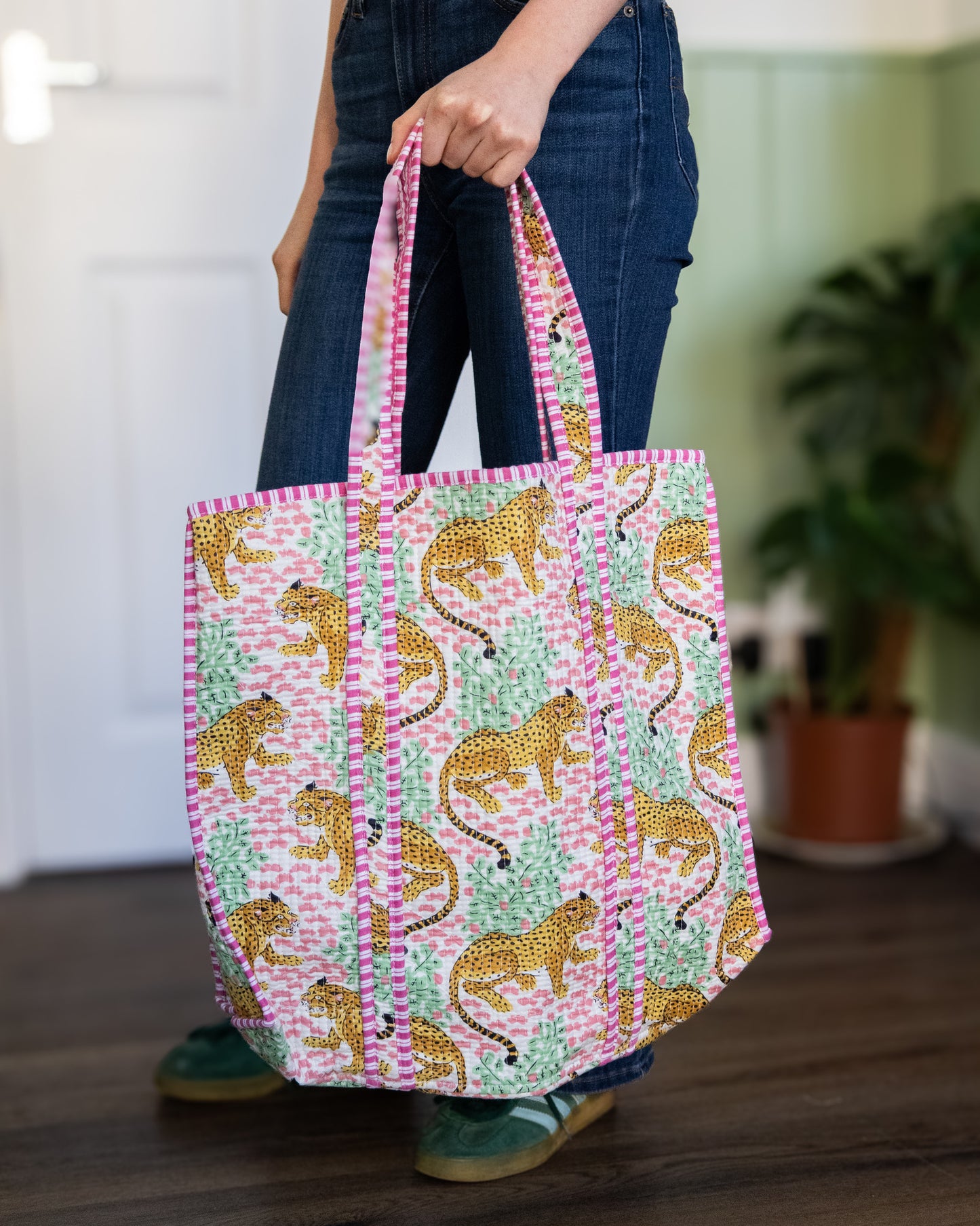 Pink Leopard Indian Kantha Tote – Handmade, Sustainable And Unique