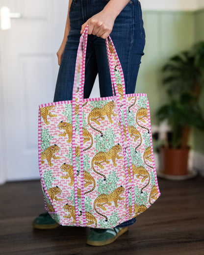 Pink Leopard Indian Kantha Tote – Handmade, Sustainable And Unique