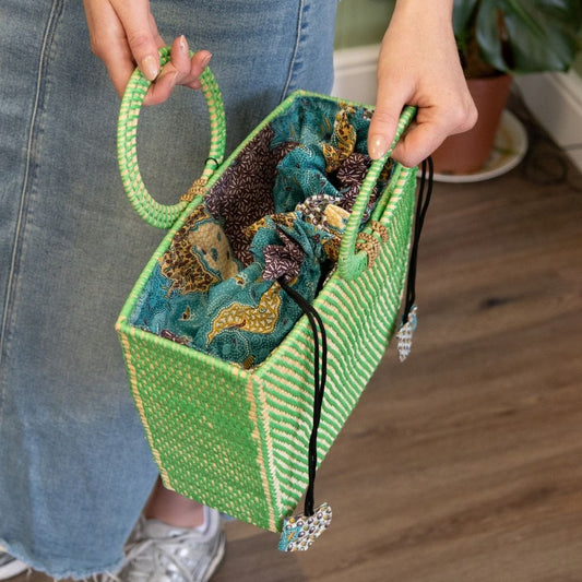 Rattan Lined Day Bag - Apple Green