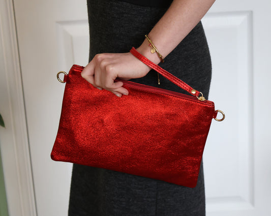 Scarlet Metallic Leather Wristlet