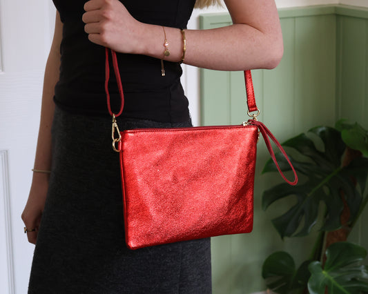 Scarlet Metallic Leather Wristlet