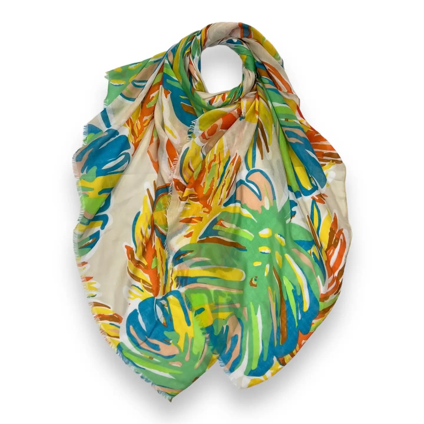 Orange Tropical Flowers & Leaves Scarf