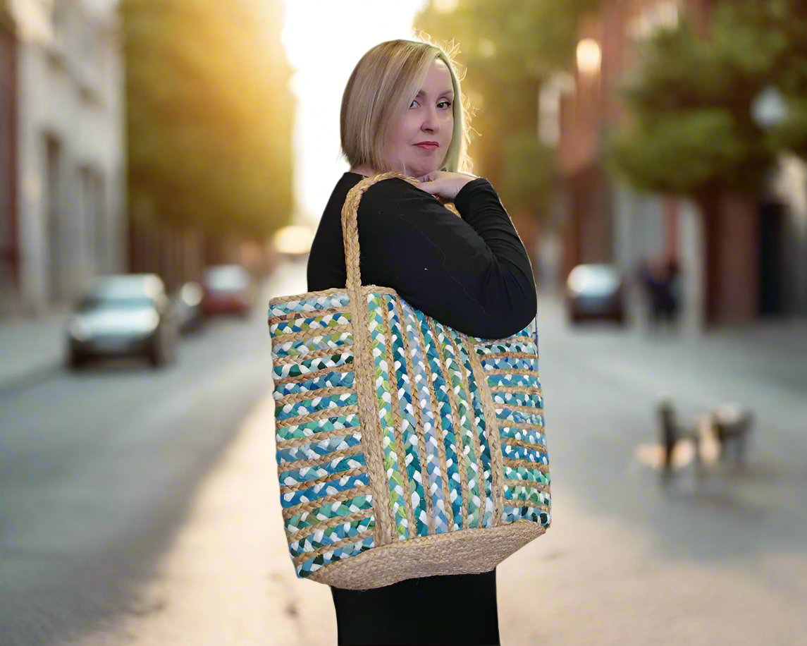 Green Cotton & Jute Shoulder Bag
