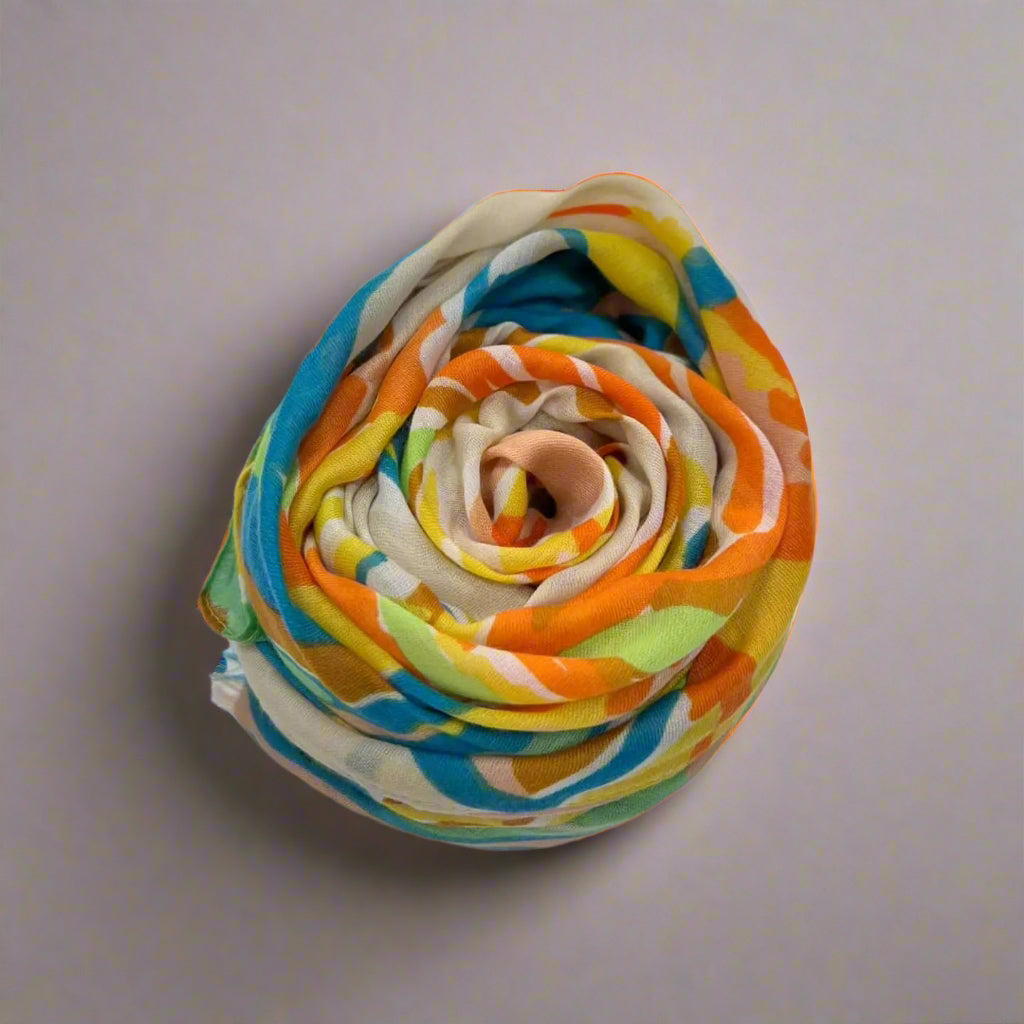 Orange Tropical Flowers & Leaves Scarf